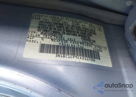 2012 Nissan Versa 1.8 S from USA, damaged, VIN 3N1BC1CP9CK211728